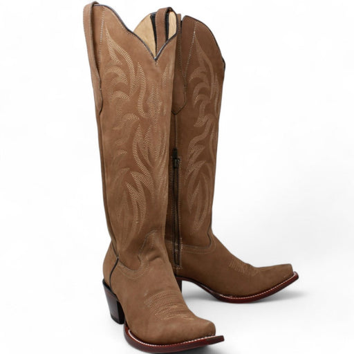 Women's Wild West Snip Toe Suede Leather Boots with Zipper - Taupe - Wild West Boots