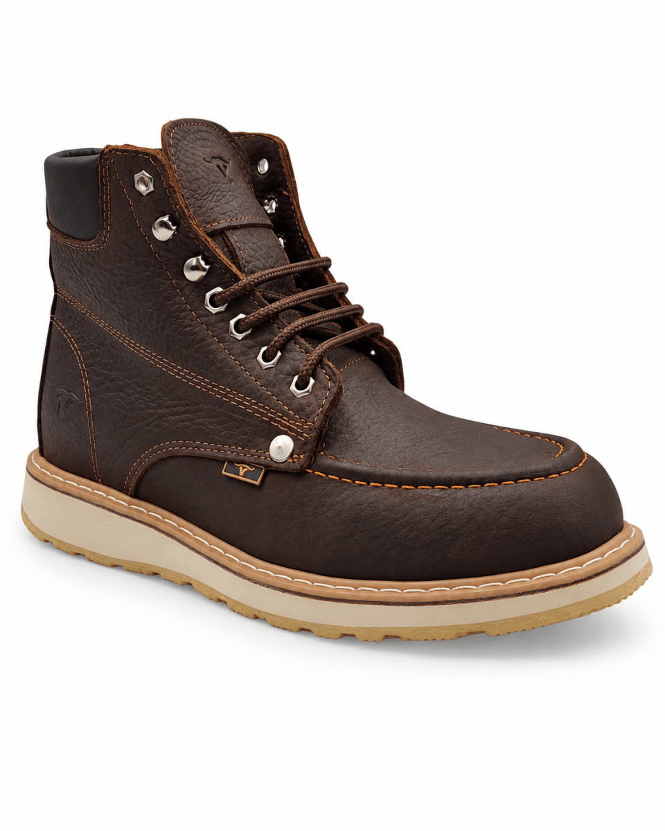 Zapato de Trabajo de 6" para Hombre Punta Moc Suave de Piel Genuina Color Chocolate con Suela de Hule Antiderrapante Resistente a Aceite – Hooch Boots H80194 - Hooch