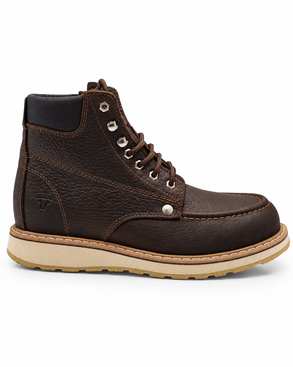 Zapato de Trabajo de 6" para Hombre Punta Moc Suave de Piel Genuina Color Chocolate con Suela de Hule Antiderrapante Resistente a Aceite – Hooch Boots H80194 - Hooch