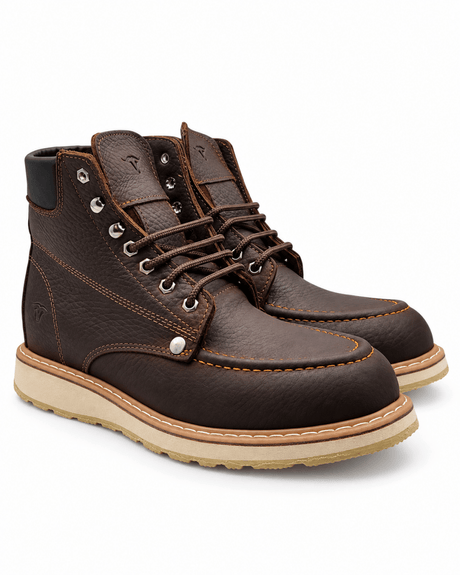 Zapato de Trabajo de 6" para Hombre Punta Moc Suave de Piel Genuina Color Chocolate con Suela de Hule Antiderrapante Resistente a Aceite – Hooch Boots H80194 - Hooch