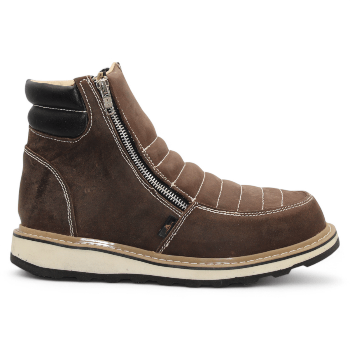Zapato de Trabajo para Hombre de Piel Crazy Color Brown con Doble Cierre Punta Redonda – Hooch Boots H40407 - Hooch Boots
