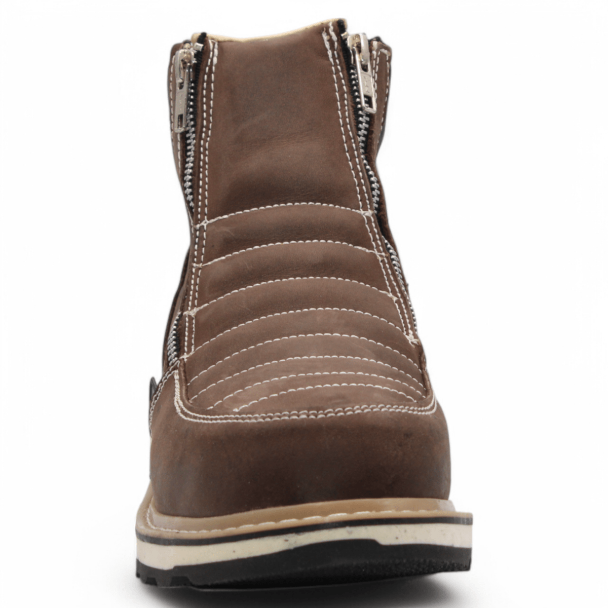 Zapato de Trabajo para Hombre de Piel Crazy Color Brown con Doble Cierre Punta Redonda – Hooch Boots H40407 - Hooch Boots