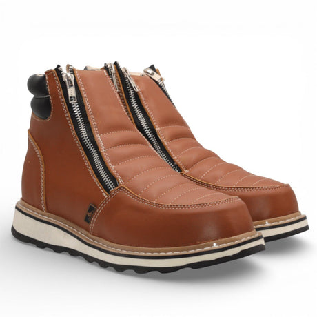 Zapato de Trabajo para Hombre de Piel Crazy Color Honey con Doble Cierre Punta Redonda – Hooch Boots H40351 - Hooch