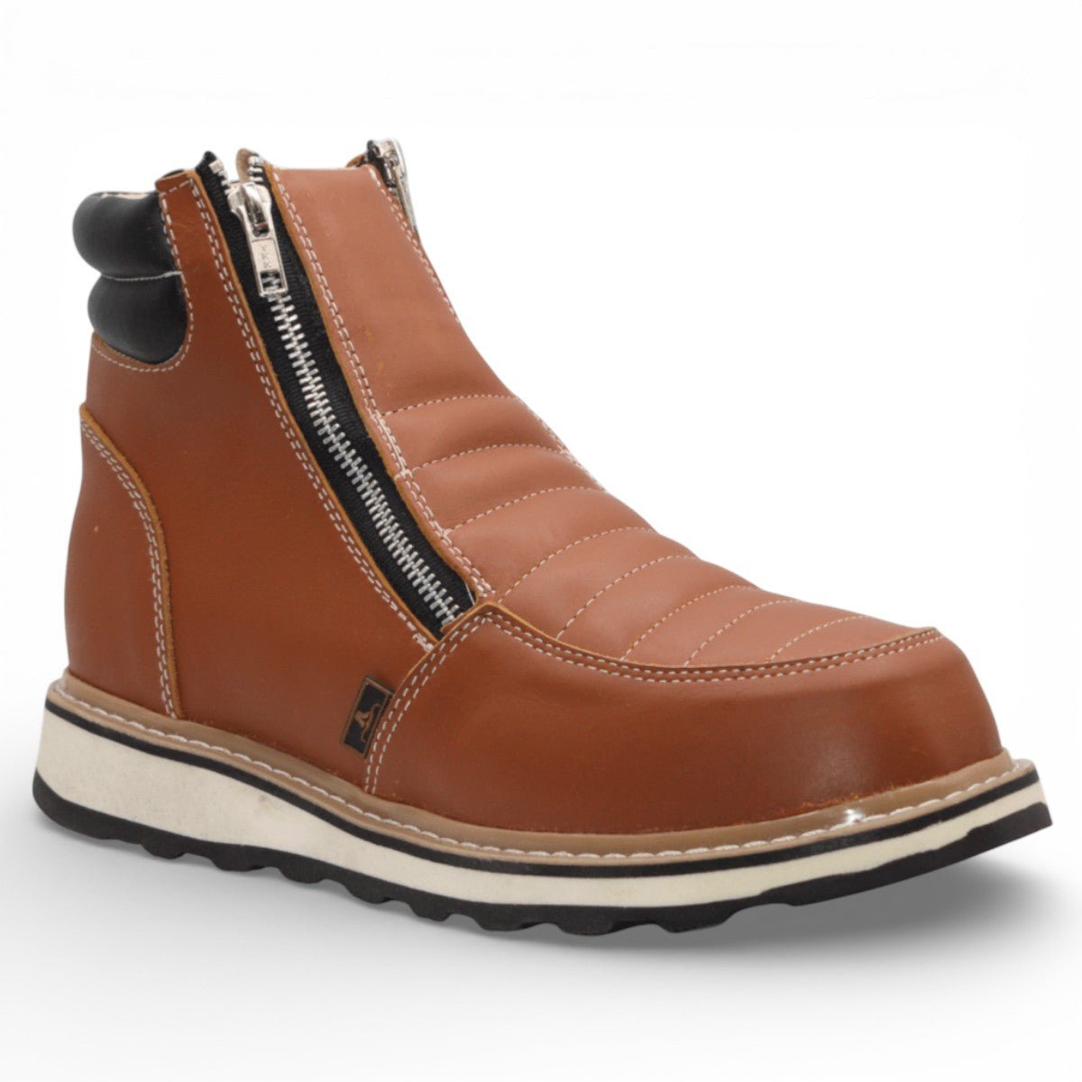 Zapato de Trabajo para Hombre de Piel Crazy Color Honey con Doble Cierre Punta Redonda – Hooch Boots H40351 - Hooch