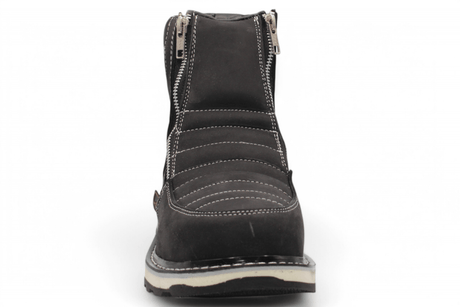 Zapato de Trabajo para Hombre de Piel Crazy con Doble Cierre Color Negro Punta Redonda – Hooch Boots H40605 - Hooch Boots