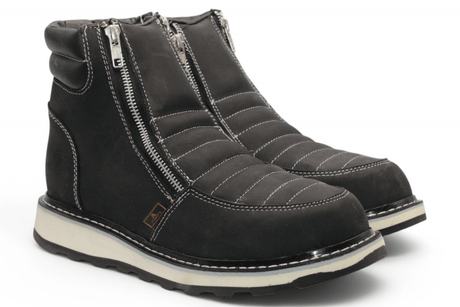 Zapato de Trabajo para Hombre de Piel Crazy con Doble Cierre Color Negro Punta Redonda – Hooch Boots H40605 - Hooch Boots
