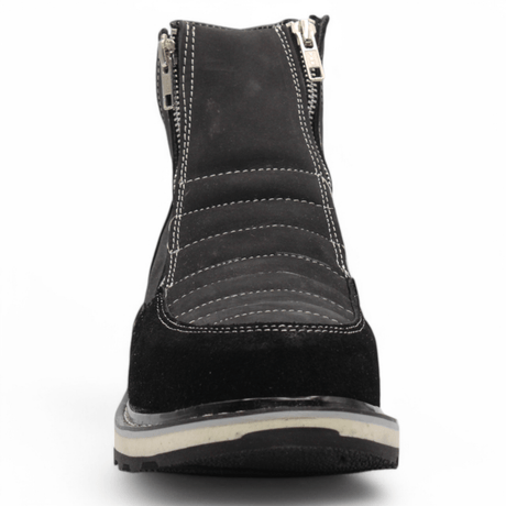 Zapato de Trabajo para Hombre de Piel Crazy con Doble Cierre Punta Redonda Color Negro – Hooch Boots H40205 - Hooch Boots