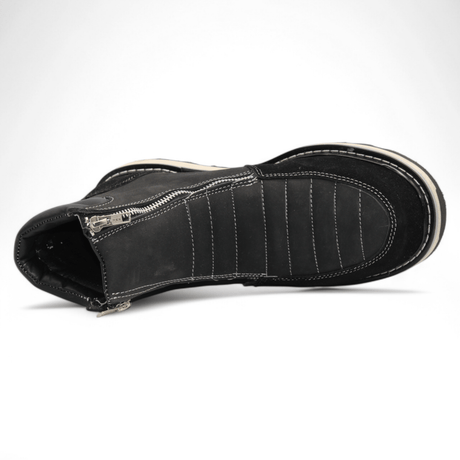 Zapato de Trabajo para Hombre de Piel Crazy con Doble Cierre Punta Redonda Color Negro – Hooch Boots H40205 - Hooch Boots