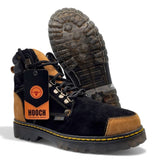 Zapato de Trabajo para Hombre de Piel Nobuck con Punta Redonda y Suela Transparente de Hule Color Negro y Honey – Hooch Boots H70151 - Hooch Boots