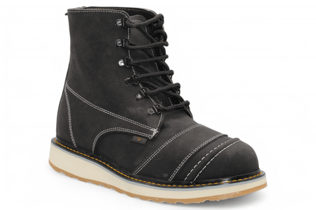 Zapato de Trabajo para Hombre Punta Redonda de Piel Crazy Color Negro con Suela de Hule – Hooch Boots H50205 - Hooch