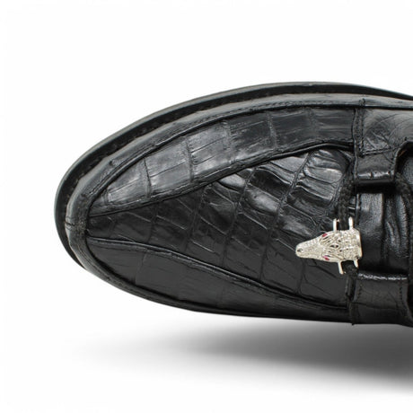 Zapatos Casuales de Cocodrilo Caiman con Avestruz Original Color Negro - Los Altos Boots - Los Altos Boots