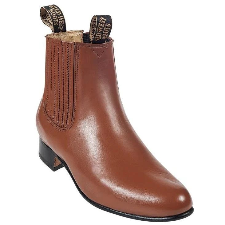 Charro Leather Round Toe Ankle Boots Honey Color - Wild West Boots - Side View