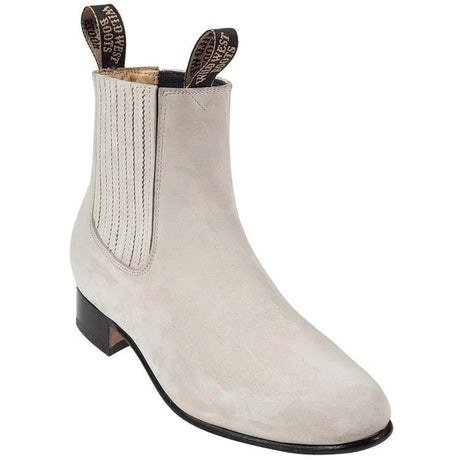 Charro Suede Round Toe Ankle Boots Winter White Color  - Wild West boots - Side View 
