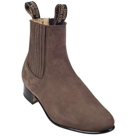 Charro Suede Round Toe Ankle Boots Light Brown Color  - WildWest boots - Side View 