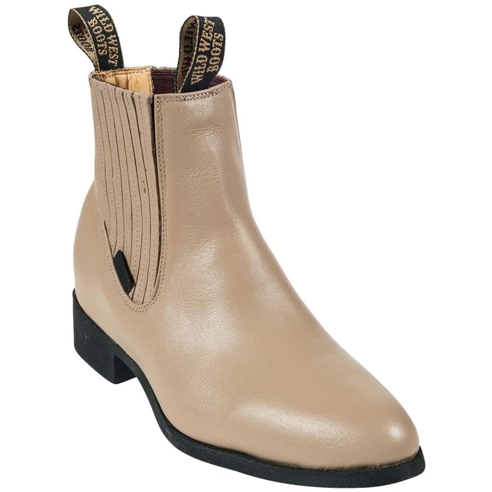 Charro Napa Leather Round Toe ANkle Boots Oryx Color - Wild West Boots - Side View 