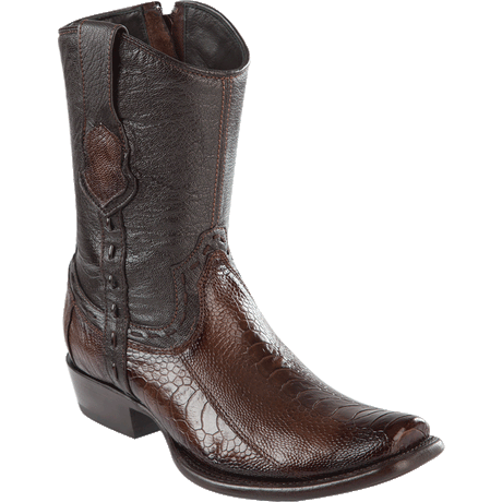 Western Genuine Ostrich Leg Dubai Square Toe Short Boots  Faded Brown Color - Wild West Boots - Side View 