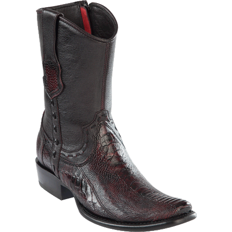 Western Genuine Ostrich Leg Dubai Square Toe Short Boots  Black Cherry Color - Wild West Boots - Side View 