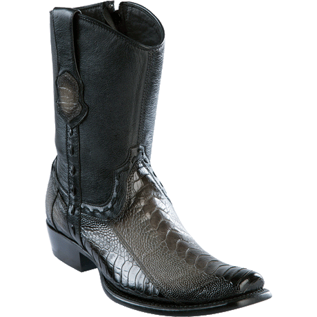 Western Genuine Ostrich Leg Dubai Square Toe Short Boots faded gray Color - Wild West Boots - Side View 