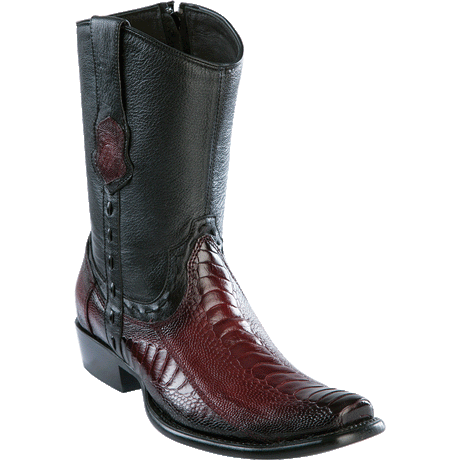 Western Genuine Ostrich Leg Dubai Square Toe Short Boots faded burgundy Color - Wild West Boots - Side View 