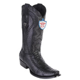 Western Genuine Ostrich and Deer Leather Square Dubai Toe Boots Black  Color - Wild West Boots - Side View 