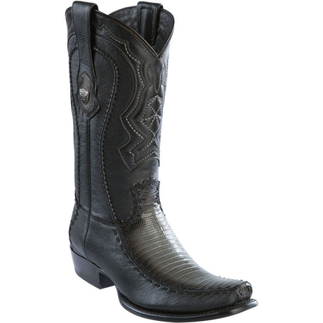 Western Genuine Lizard Dubai Toe Boots Faded Gray Color - Wild West Boots - Side View 
