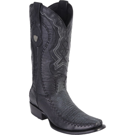 Western Genuine Lizard Dubai Toe Boots Sanded Black Brown Color - Wild West Boots - Side View 