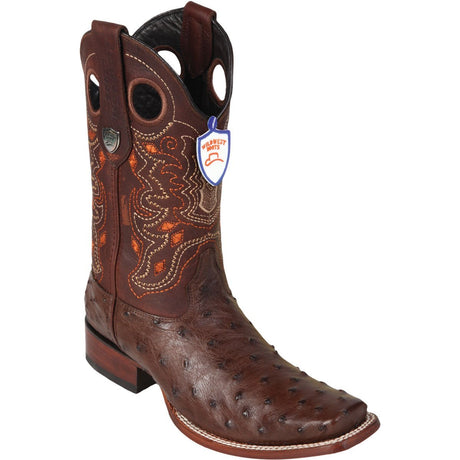 Western Genuine Ostrich Rodeo Toe Boots Brown Color - Wild West Boots - Side view