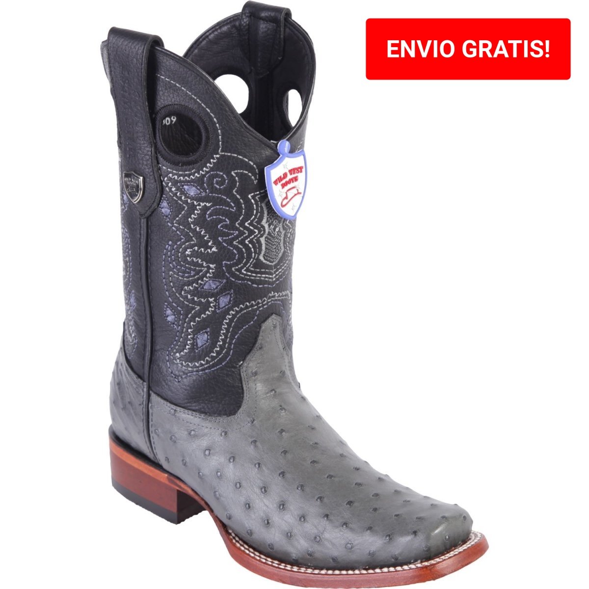 Western Genuine Ostrich Rodeo Toe Boots Gray Color - Wild West Boots - Side view