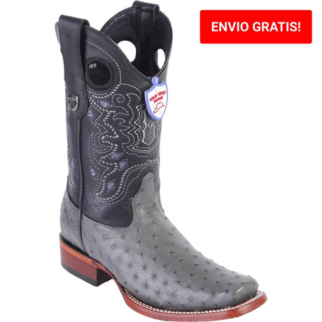 Western Genuine Ostrich Rodeo Toe Boots Gray Color - Wild West Boots - Side view