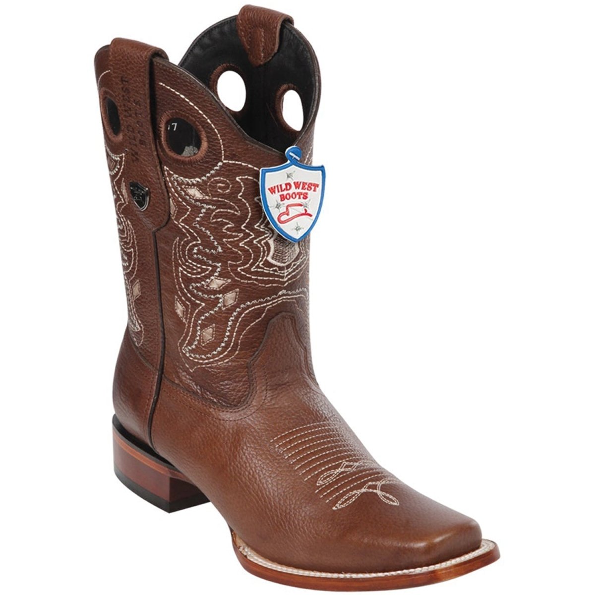 Wester Genuine Grisly Leather Rodeo Toe Boots  Brown Color - Wild West Boots - Side View 