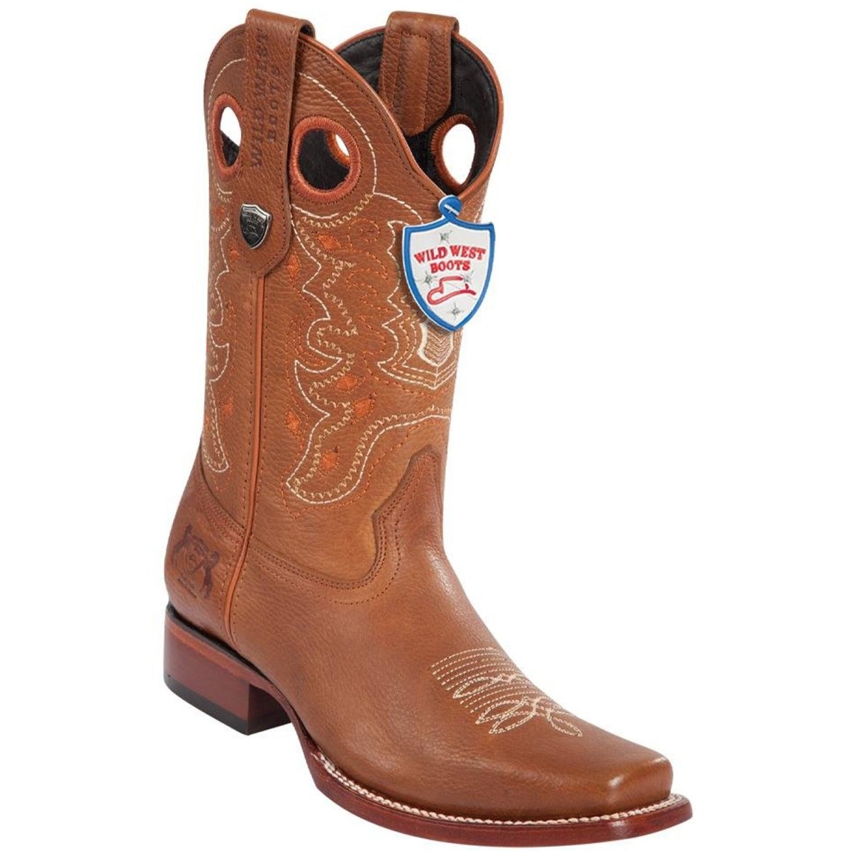 Wester Genuine Grisly Leather Rodeo Toe Boots Honey Color - Wild West Boots - Side View 