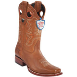 Wester Genuine Grisly Leather Rodeo Toe Boots Honey Color - Wild West Boots - Side View 