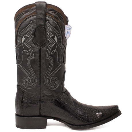 Western Genuine Ostrich Leg Snip Toe Boots Black Color - Wild West Boots - Right Side View 