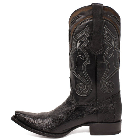Western Genuine Ostrich Leg Snip Toe Boots Black Color - Wild West Boots - Left Side View 