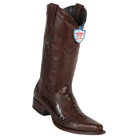 Western Genuine Ostrich Leg Snip Toe Boots Brown Color - Wild West Boots - Side View 
