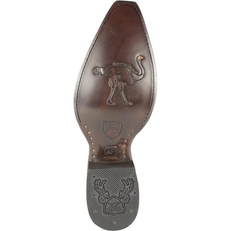 Western Genuine Ostrich Leg Snip Toe Boots Brown Color - Wild West Boots - Sole View 