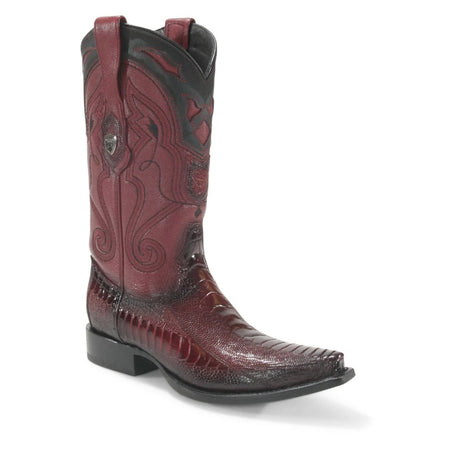 Western Genuine Ostrich Leg Snip Toe Boots Faded Burgundy Color - Wild West Boots - Side View 