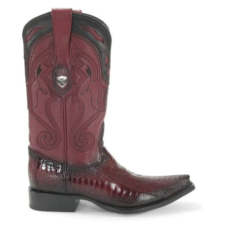 Western Genuine Ostrich Leg Snip Toe Boots Faded Burgundy Color - Wild West Boots - Right Side View 