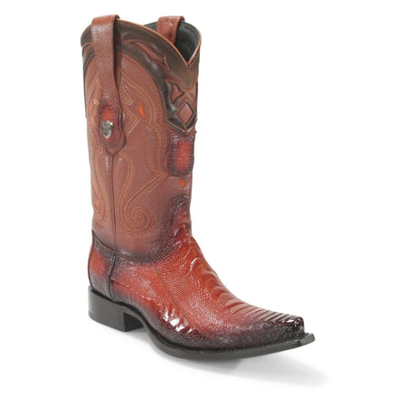 Western Genuine Ostrich Leg Snip Toe Boots Faded Cognac Color - Wild West Boots - Side View 