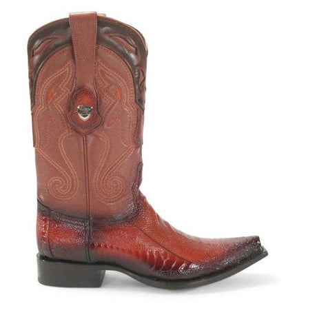 Western Genuine Ostrich Leg Snip Toe Boots Faded Cognac Color - Wild West Boots - Right Side View 