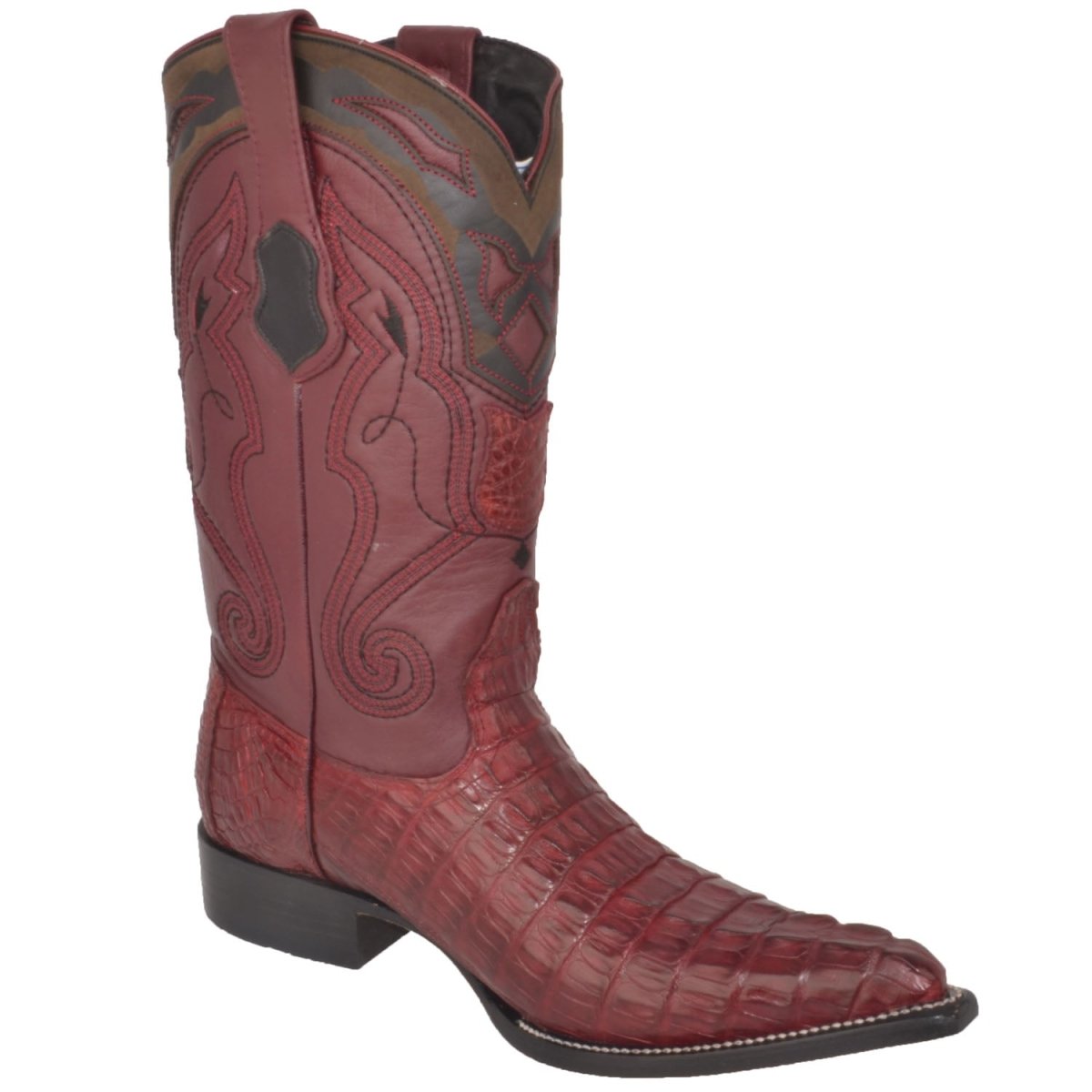 Wester Genuine Caiman Tail 3X Toe Boots Burgundy Color- Wild West Boots - SIde View 