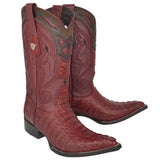 Wester Genuine Caiman Tail 3X Toe Boots Burgundy Color- Wild West Boots - Pair Side View 
