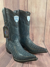 Western Genuine Caiman Tail 3X Toe Boots Blue Jean Color- Wild West Boots - Pair SIde View 