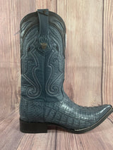 Western Genuine Caiman Tail 3X Toe Boots Blue Jean Color- Wild West Boots - Right SIde View 