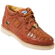 Casual Caiman and Ostrich Leather Shoes Cognac Color - Wild West Boots - Side View 