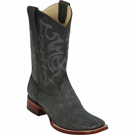Men's Western Genuine Lizard Rodeo Wide Square Toe Boots Sandes Black Color - Los Altos Boots - Side view
