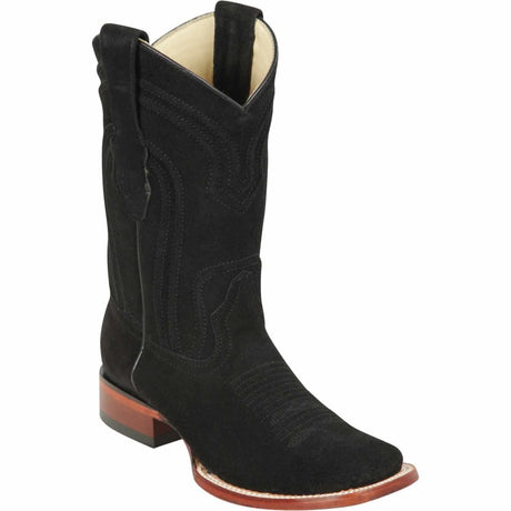 Western Wide Square Toe Suede Boots Black Color - Los Altos Boots - Side View