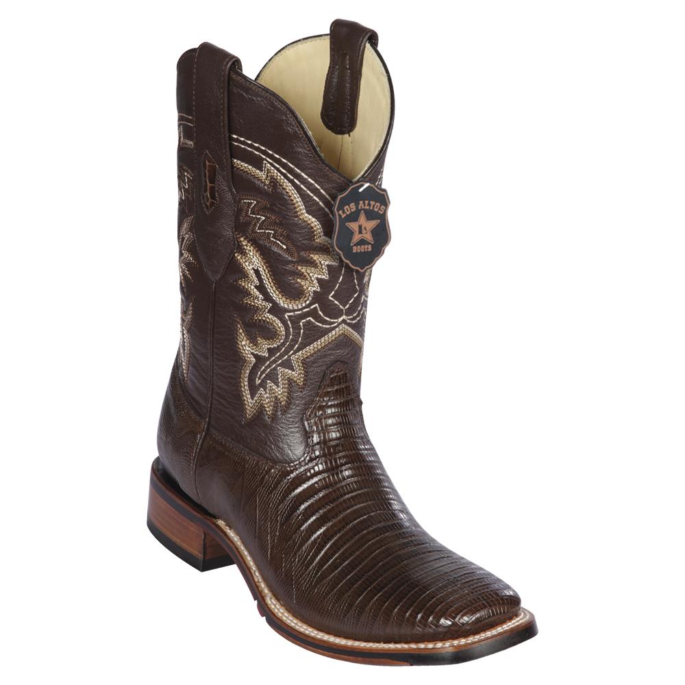 Western Genuine Teju Lizard Wide Square Toe Boots Brown Color - Los Altos Boots Side View