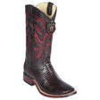 Western Genuine Teju Lizard Wide Square Toe Boots Black Cherry Color - Los Altos Boots Side View