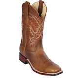 Wester Genuine Leather Wide Square Toe Boots Honey Color - Los Altos Boots Side View